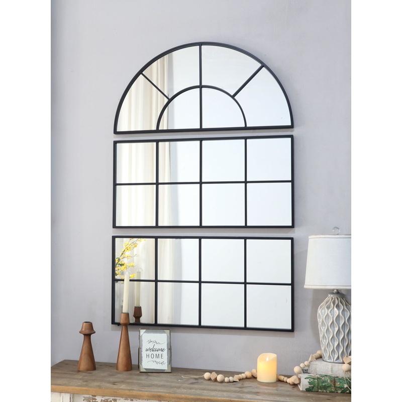 Large Arched Wall Mirror With 3 Separate Sections – Black
