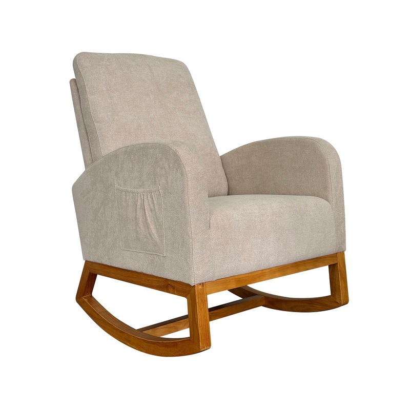 Linen Rocking Chair Accent Chair – Beige