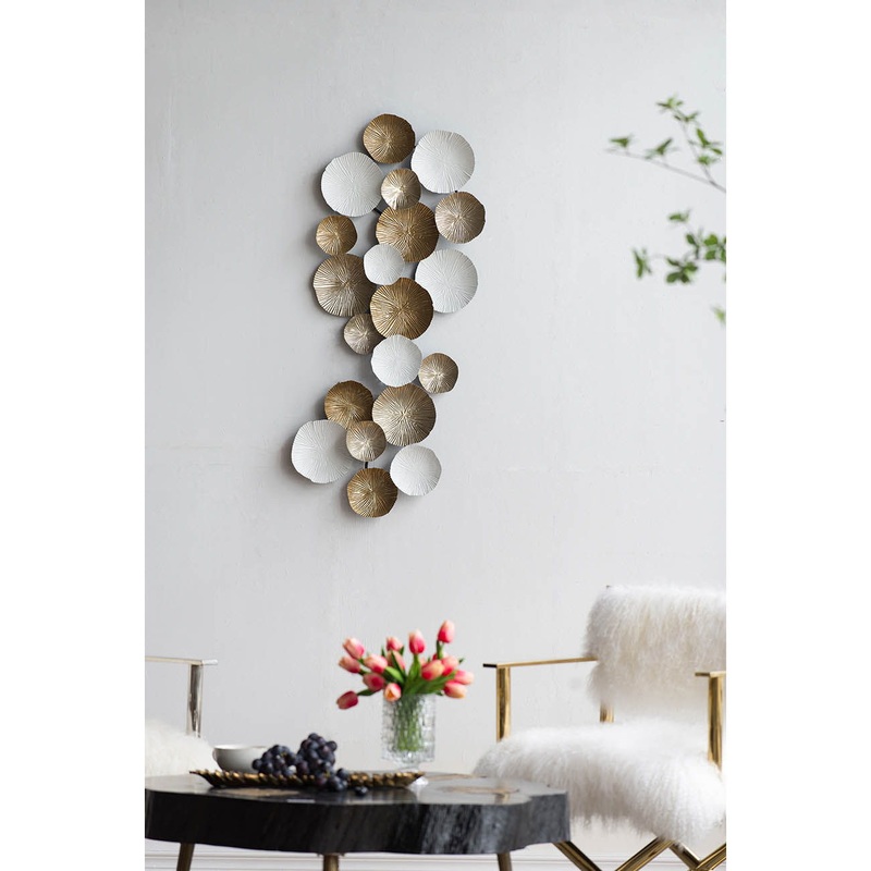 Metal Contemporary Wall Decor Accent, Large Hanging Sculpture For Bedroom Entryway Living Room – Golden / White