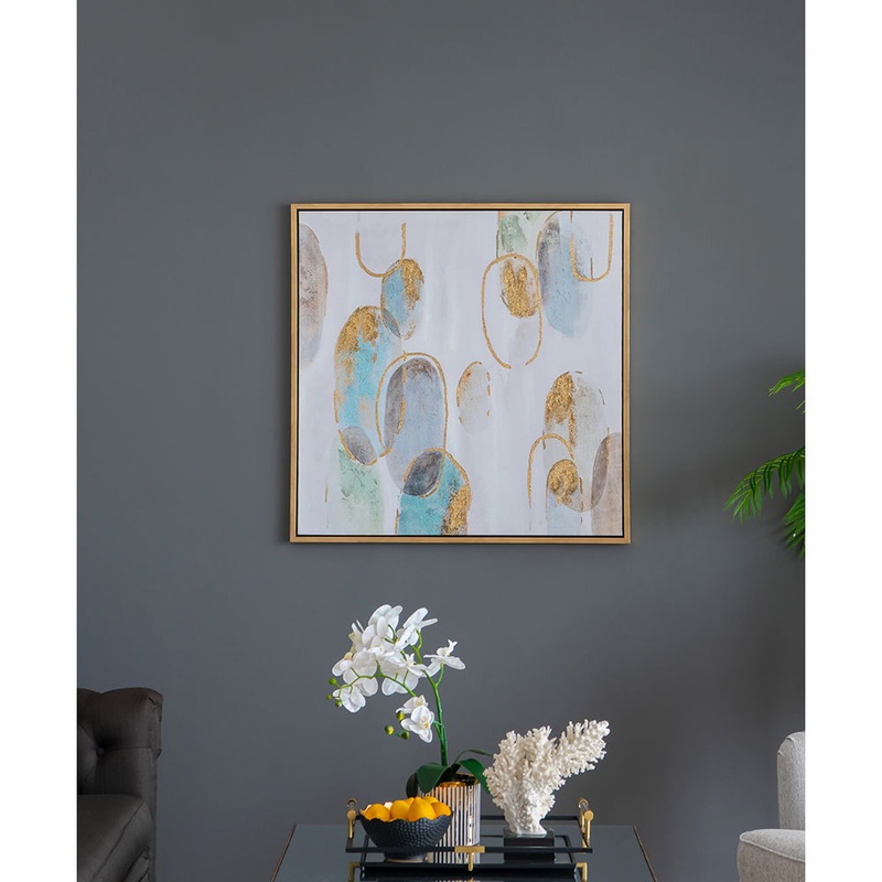 Modern Oil Painting, Square Framed Wall Art For Living Room Dining Room – Multicolor