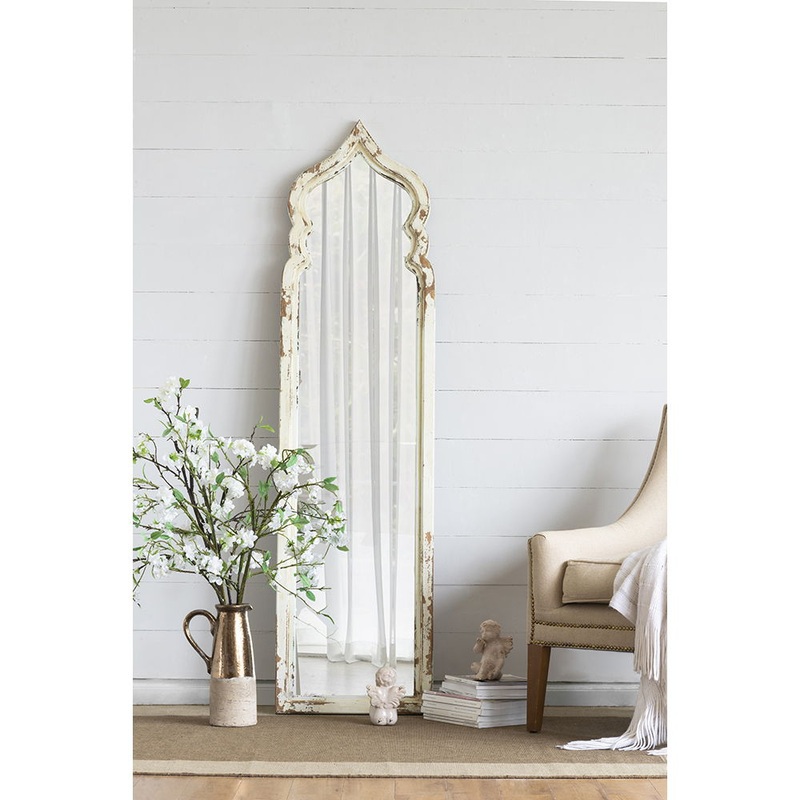 Oversized Full Length Floor Mirror, Vintage Shabby Chic Wooden Frame For Leaning, Bedroom, Living Room – White