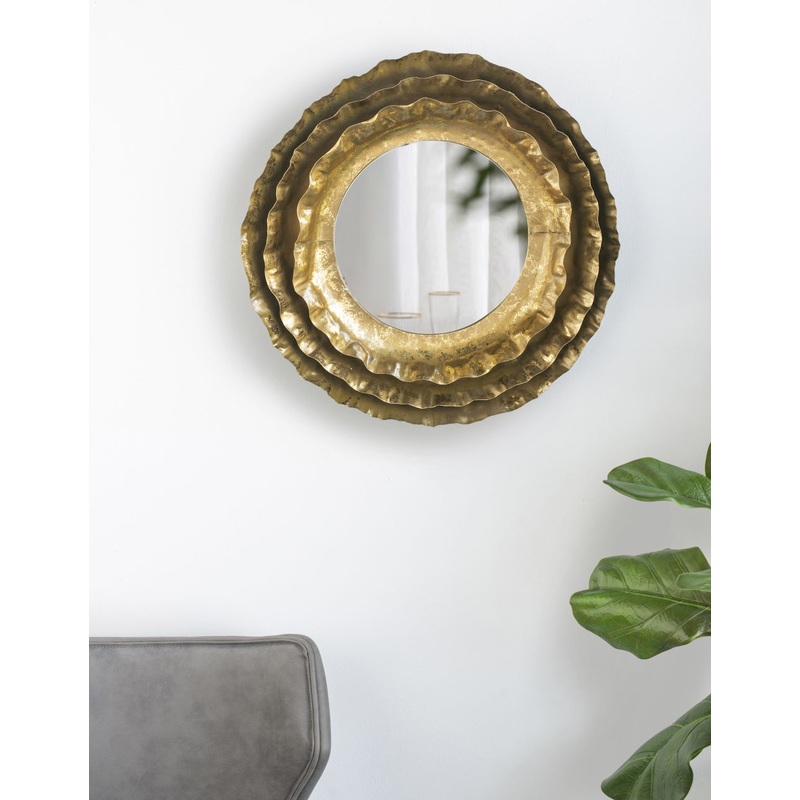 Round Wall Mirror With Metal Frame, Mid Century Modern Accent Mirror For Living Room – Gold
