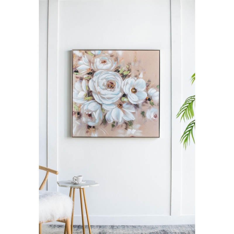Square Framed Wall Art Flower Canvas Print, Home Decor For Living Room Kitchen Foyer Office – Multicolor