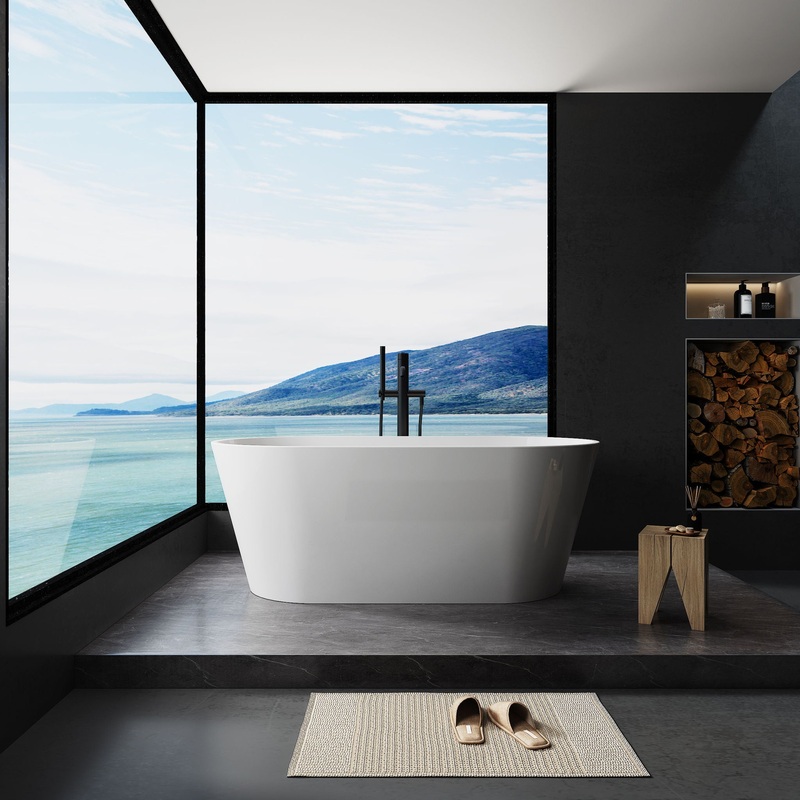 55.12 x 31.1 Acrylic Freestanding Bathtub, Contemporary Soaking Tub With Chrome Overflow And Drain I Cupc Certified For Quality Assurance, 22A02-55 – Glossy White