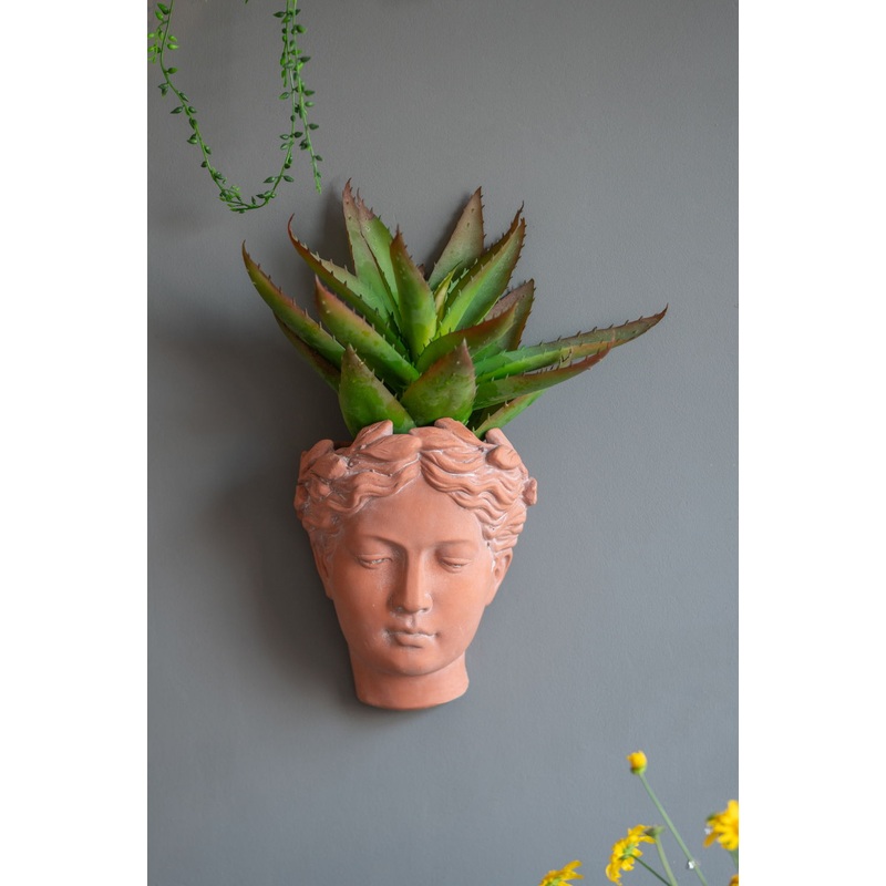 7X5.5X9 Visage Head Bust Planter, Home Wall Planter – Brown