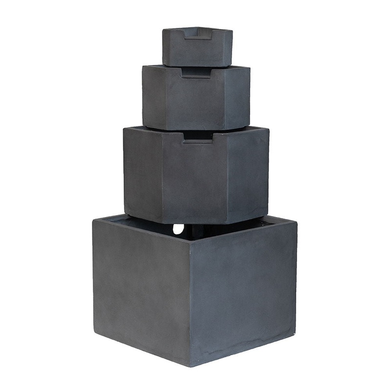 Cement 4 Tier Block Water Fountain Outdoor – Gray