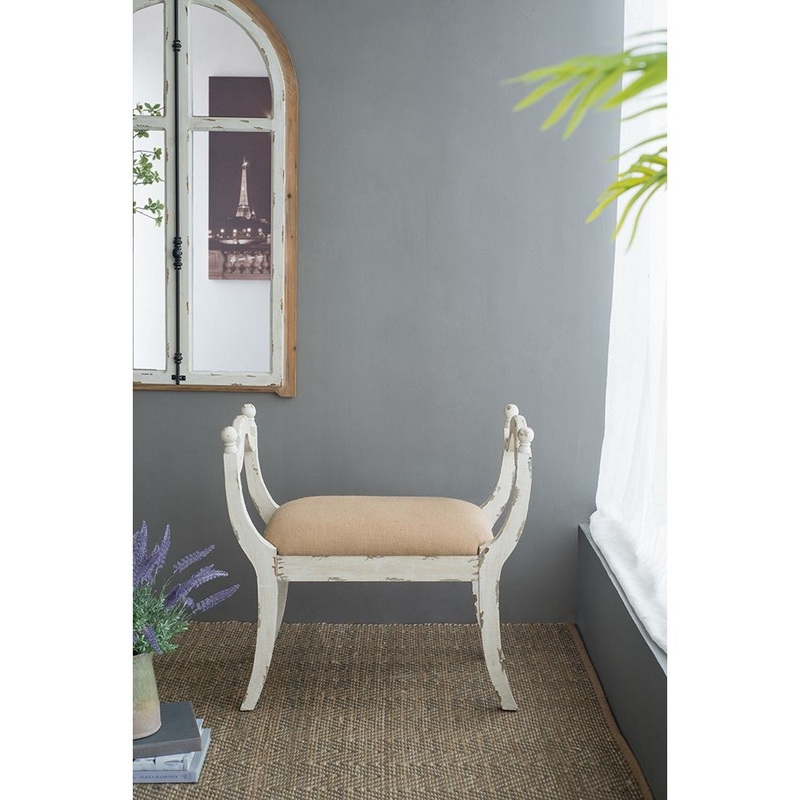 Harlow – Bench, Farmhouse / French Country Style Vanity Chair – Beige / White