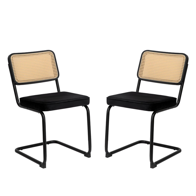 Rattan Side Accent Dining Chairs With Painted Legs (Set of 2)