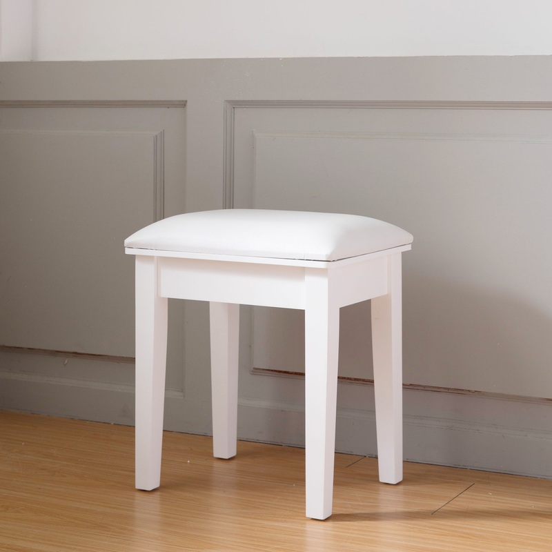 Vanity Stool, Makeup Bench Dressing Stool With Cushion And Solid Legs – White
