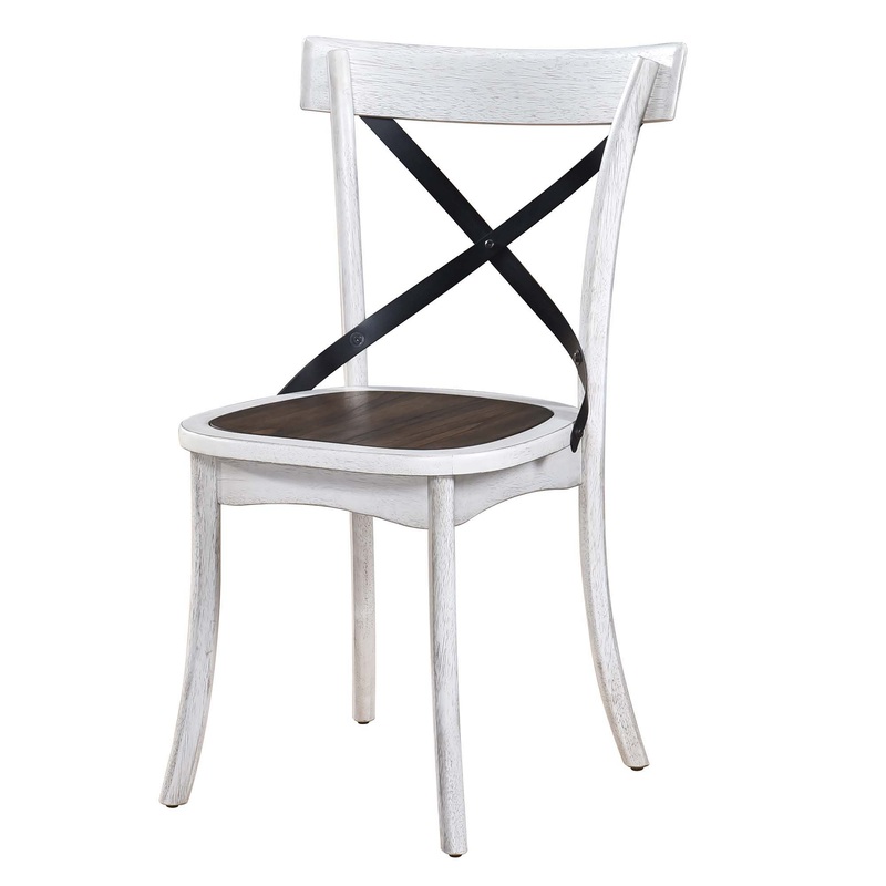 2 Pieces Set Dining Side Chair Rustic Modern Farmhouse Design Retro Design With Metal X Design – Antique Dark Oak / Antique White