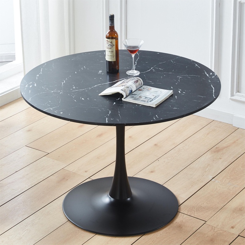 42.1 Tulip Table Mid-Century Dining Table For 4-6 People With Round MDF Table Top, Pedestal Dining Table, End Table Leisure Coffee Table – Black