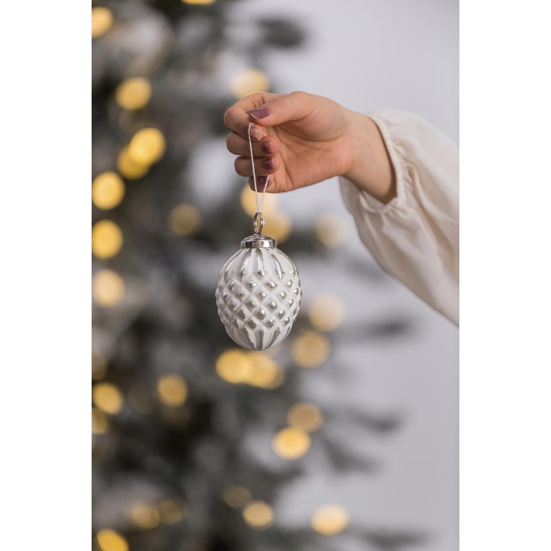 Christmas Ball Ornaments, Glass Decorative Hanging Ball Christmas Tree Ornaments, For Holiday Party Decorations (Set of 6) – White