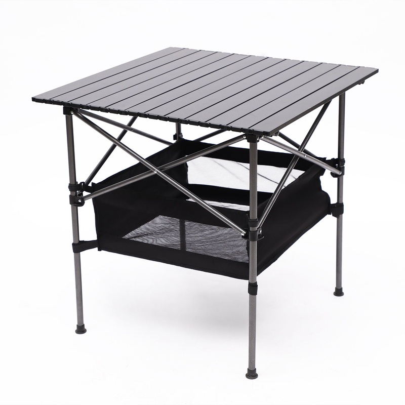 Folding Outdoor Table With Carrying Bag, Lightweight Aluminum Roll-Up Square Table For Indoor, Outdoor Camping, Picnics, Beach, Backyard, Bbq, Party, Patio – Black