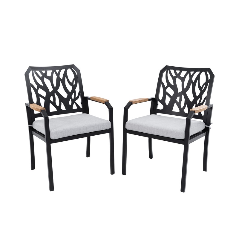 Outdoor Patio Stationary Dining Chairs With Outdoor Grade Sunbrella Cushions, Branch Like Backrest (Set of 2) – Bourbon Brown