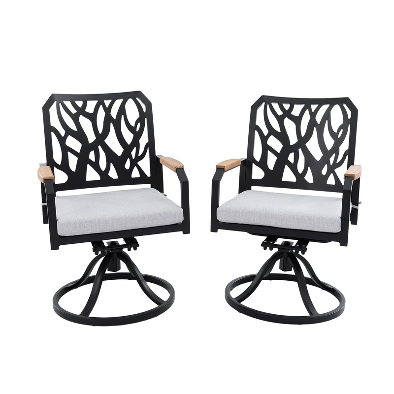 Outdoor Patio Swivel Rocker With Outdoor Grade Sunbrella Cushions, Branch Like Backrest (Set of 2) – Bourbon Brown