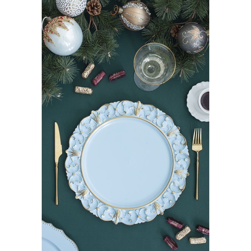 Plastic Charger Plate (Set of 6) – Blue / Gold