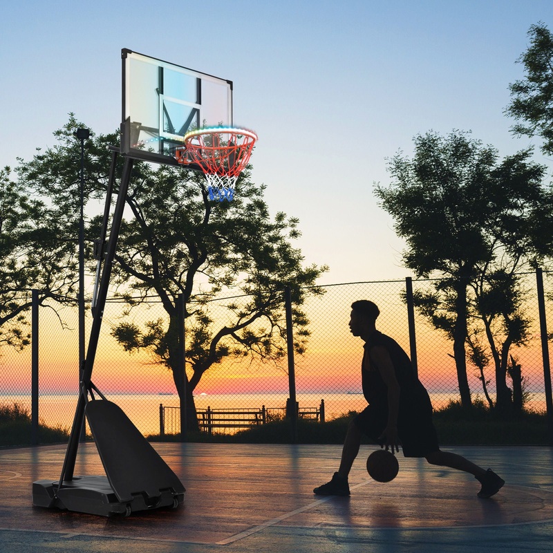Portable Basketball Hoop Basketball System 8-10Ft Height Adjustable For Youth Adults LED Basketball Hoop Lights, Colorful Lights, Waterproof, Super Bright To Play At Night Outdoors, Good Gift For Kids – Black