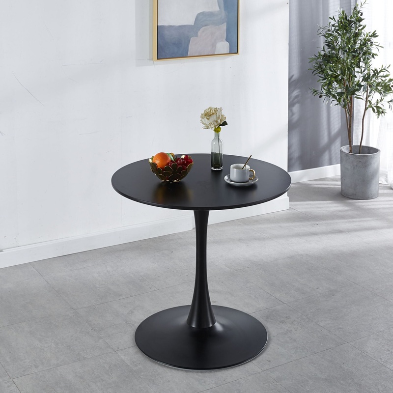 31.5 Tulip Table Mid-Century Dining Table For 2-4 People With Round MDF Table Top, Pedestal Dining Table, End Table Leisure Coffee Table – Black