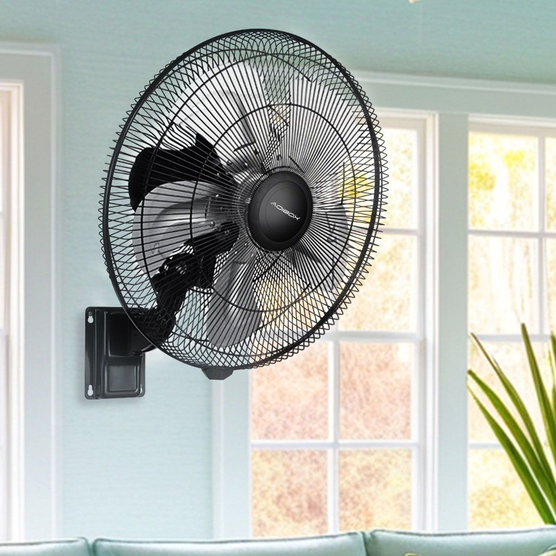 90 Degree 5 Speed Settings Wall Mount Fan Horizontal Oscillation Indoor / Outdoor Household Commercial – Black