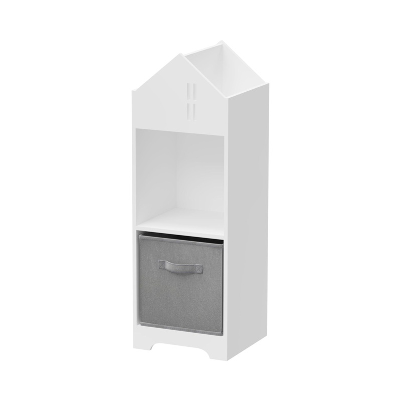 Kids Dollhouse Bookcase With Storage, 2-Tier Storage Display Organizer, Toddler Bookshelf With Collapsible Fabric Drawers For Bedroom Or Playroom – White / Gray