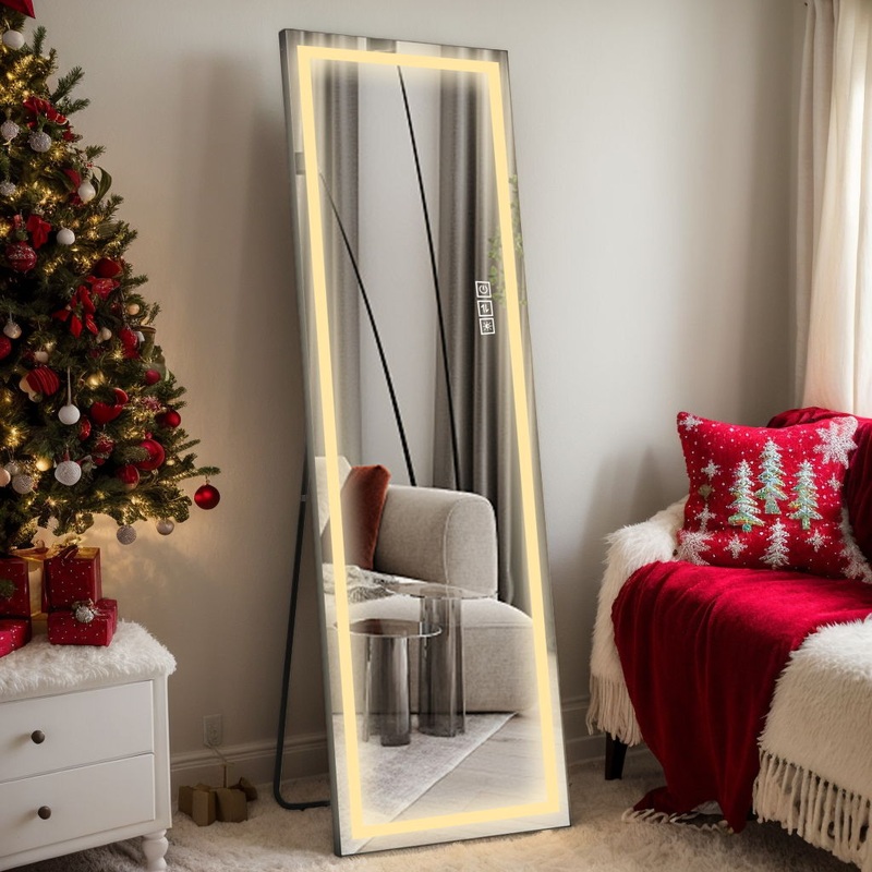 LED Mirror Full Length Mirror With Lights Wide Standing Tall Full Size Mirror For Bedroom Giant Full Body Mirror Large Floor Mirror With Lights Stand Up Dressing, Big Lighted Mirror – Black