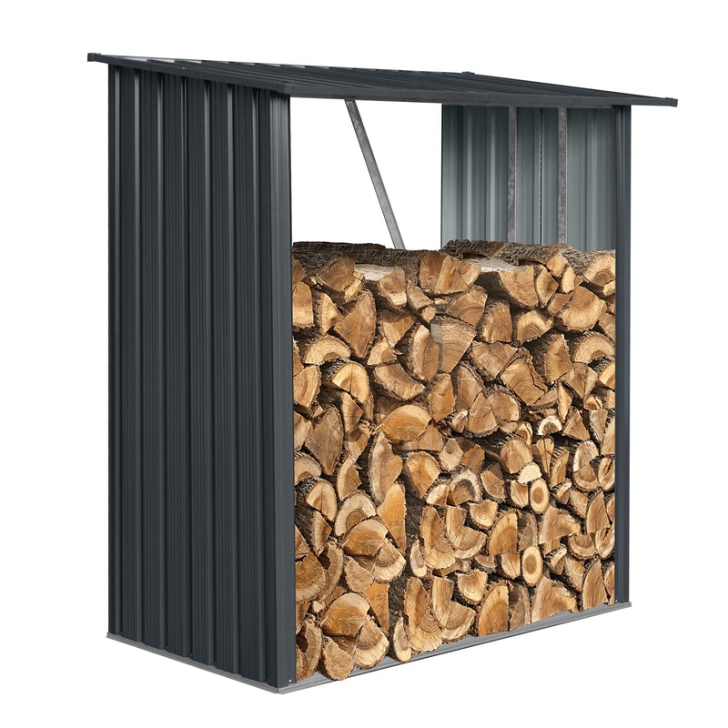 Outdoor Meta Firewood Rack, Open Wood Shed For Firewood, Pellet, Or Lumber Storage – Black