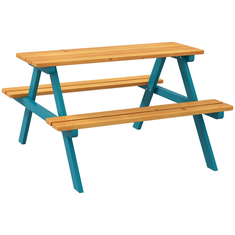 Outsunny – Kids Picnic Table Set With Wooden Table, Outdoor Bench Set With Seating For 4 Kids Ages 3-8 Years Old For Patio Garden, Easy Installation, Outdoor Indoor Use – Natural Wood