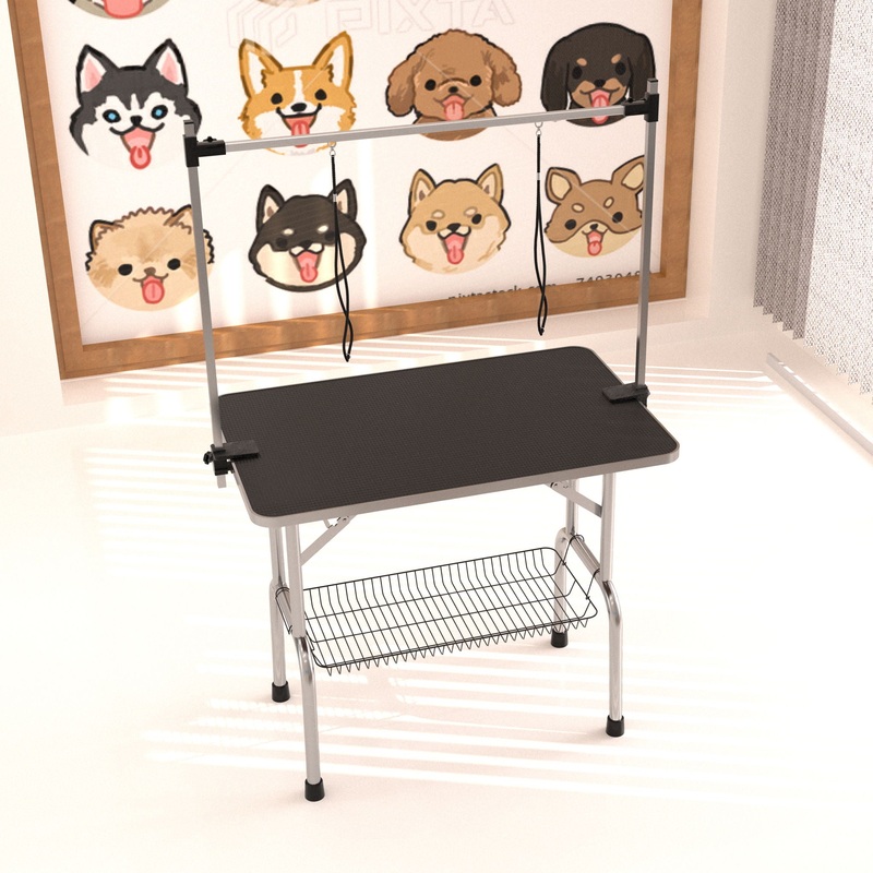 Professional Dog Pet Grooming Table Large Adjustable Heavy Duty Portable With Arm & Noose & Mesh Tray – Black