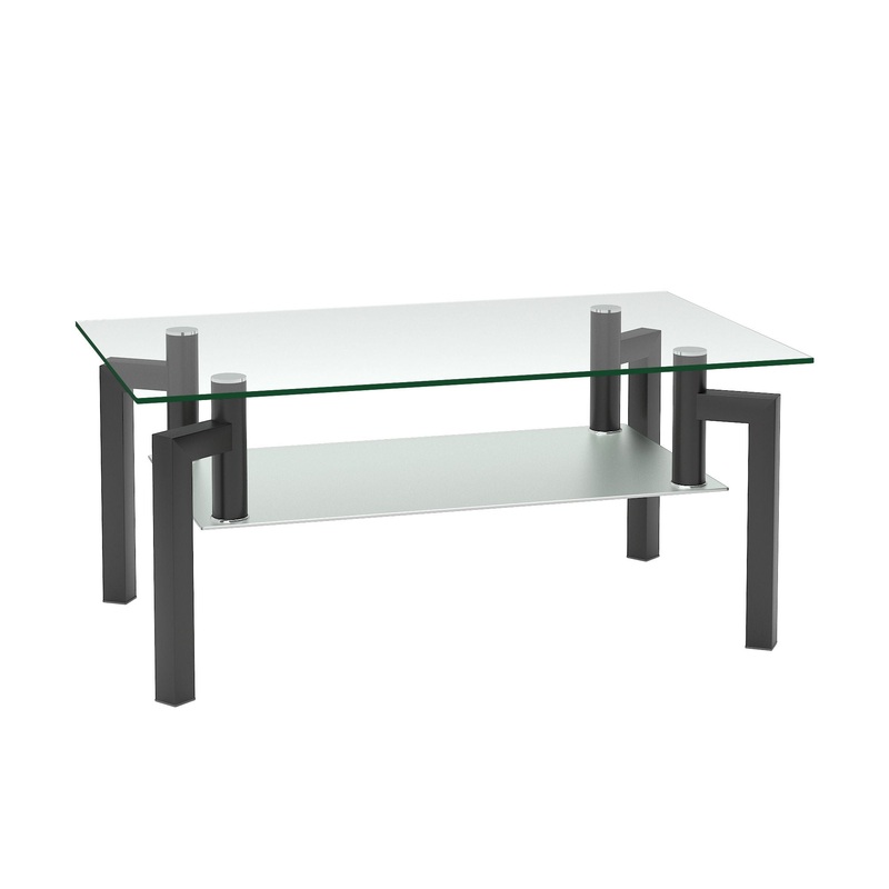 Rectangle Glass Coffee Table, Clear Coffee Table, Modern Side Center Tables For Living Room – Black