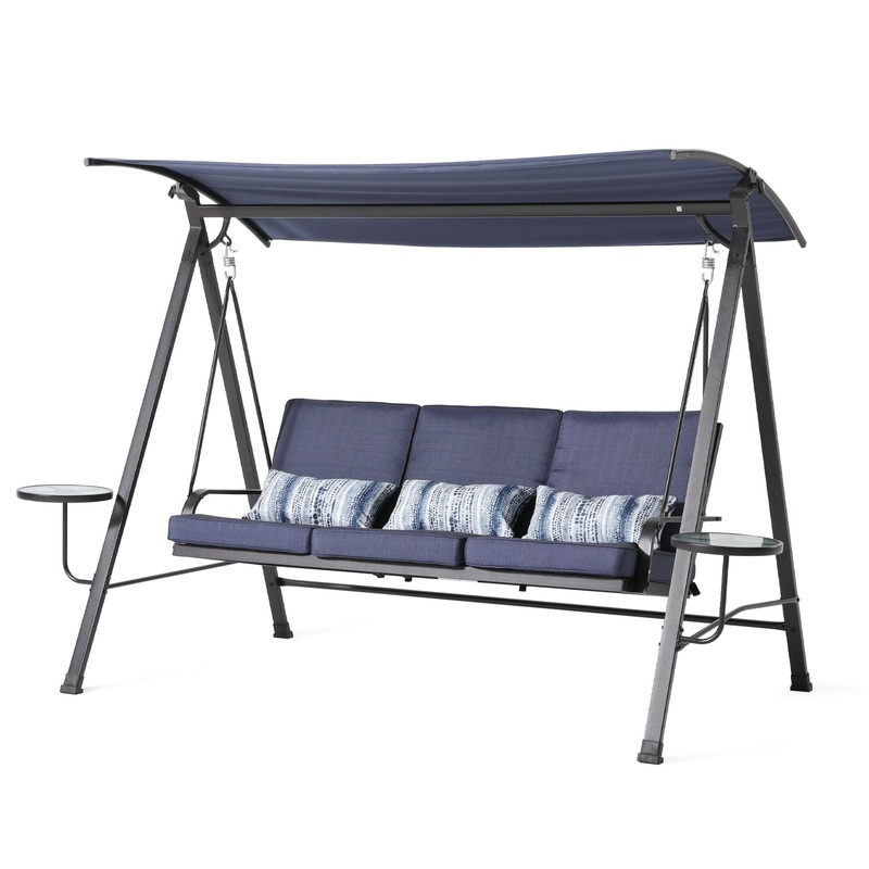 Steel 3 Seater Swing Porch Swing With Canopy – Blue