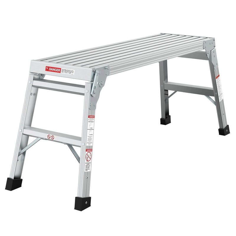 Work Platform Aluminum Portable Bench Folding Ladder Ansi Capacity 225 Lbs 40 – Gray