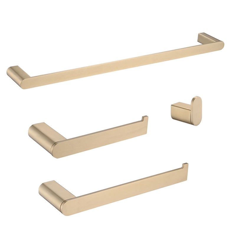 4 Pieces Bathroom Hardware Set Single Towel Bar, Towel Holder, Toilet Paper Holder, Stainless Steel – Brushed Gold