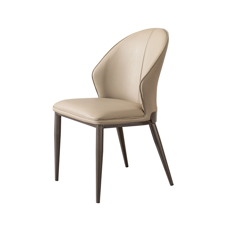 Modern Dining Chair (Set of 2) With Unique Backrest Design Leather – Beige / Black