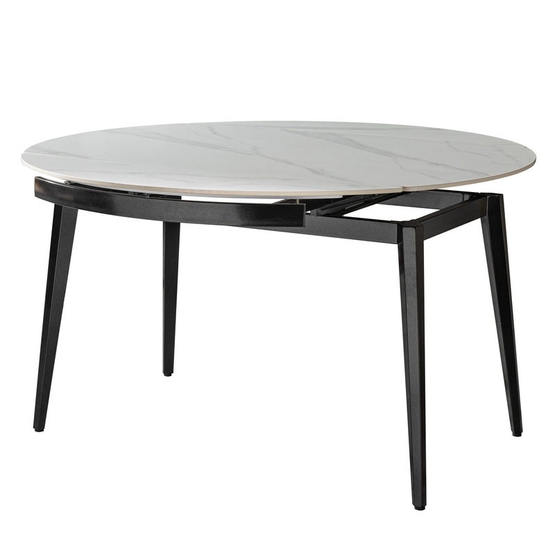 Modern Extendable Round Dining Table With Sintered Stone Top – White / Black