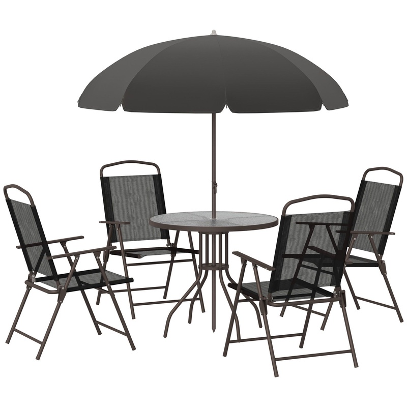 Outsunny – Patio Dining Set With Table Umbrella, Folding Chairs And Dining Table, Outdoor Patio Furniture Set