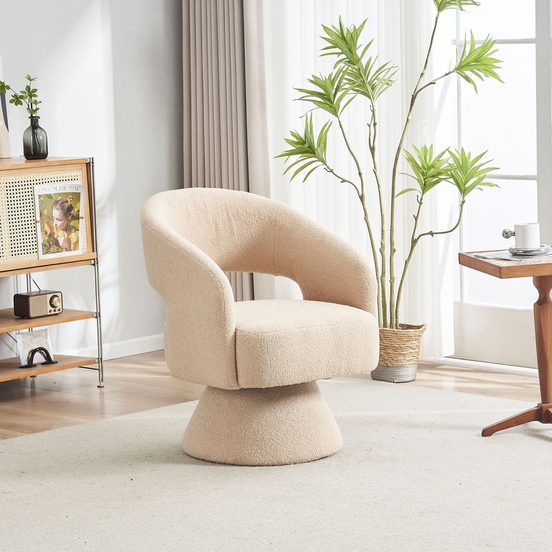 Round Barrel Accent Chair Armchair With Smooth Swivel Base