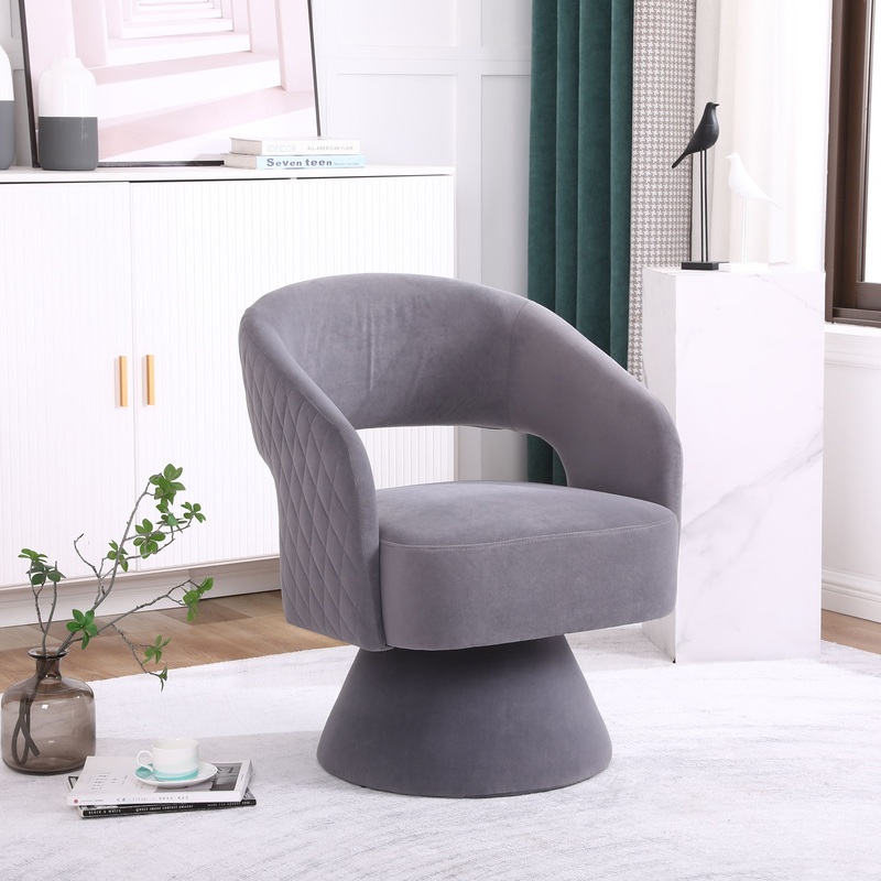 Round Barrel Swivel Accent Chair Armchair For Living Room