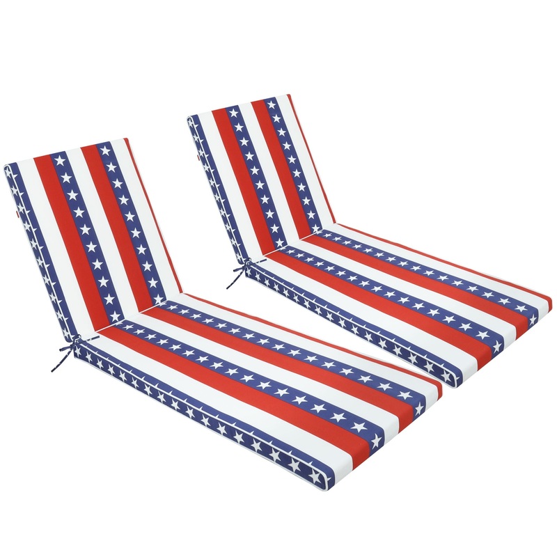 2 Piece Outdoor Chaise Lounge Cushion Set, Replacement Cushions For Patio Furniture, Flag – Red Striped