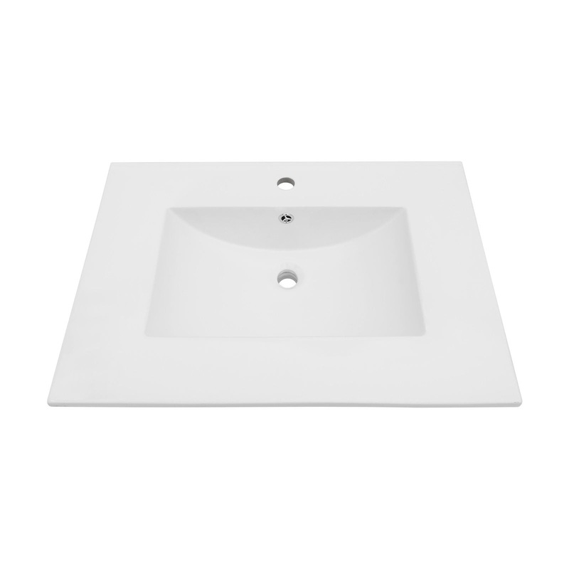 Ceramic Rectangular Bathroom Vanity Top Drop In Single Sink With Pre Drilled Faucet Hole & Built In Overflow Easy Clean Glazed Surface – White