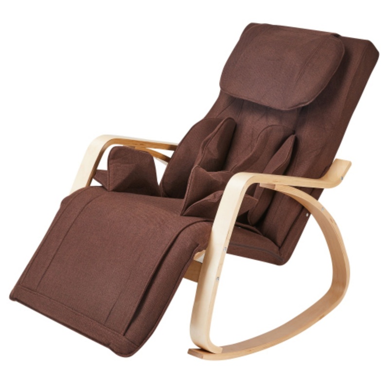 Comfortable Relax Rocking Chair With Full Massage Function Cotton Fabric Air Pressure – Brown