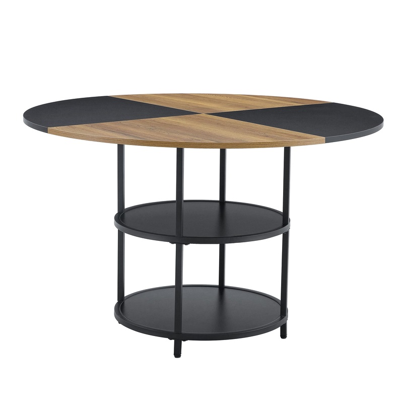 Diameter – Modern Splicing Circular Dining Table Double Layer Storage – Wood / Black