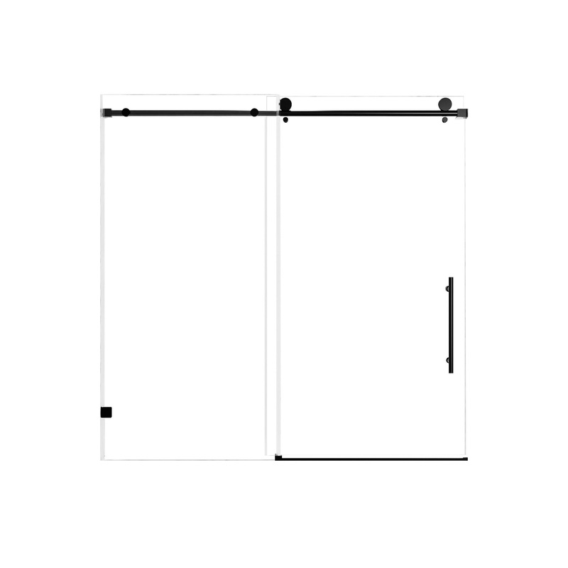 Frameless Single Sliding Shower Door With Soft Close, 5 / 16 Clear Nano Coated Tempered Glass, 60 X 60 – Matte Black