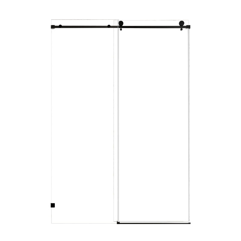 Frameless Single Sliding Soft Close Shower Door, 5 / 16 Clear Nano Coated Tempered Glass And 304 Stainless Steel Handle – Matte Black