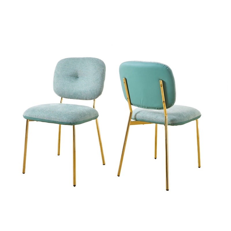 Modern Dining Chairs (Set of 2) Upholstered Accent Chairs With Metal Legs Space Saving Contemporary Seating – Green