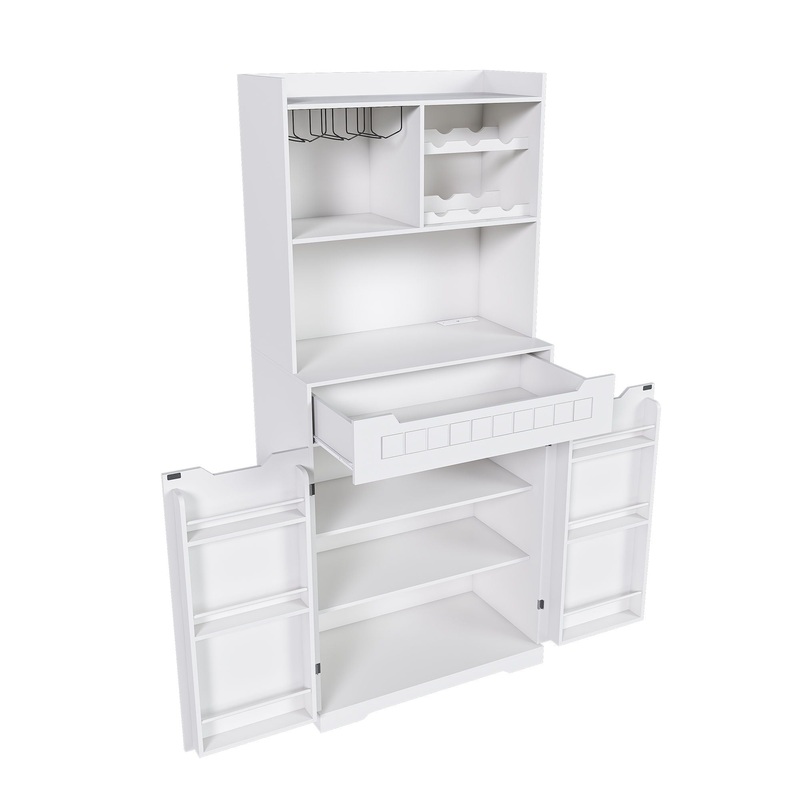 Modern Farmhouse Buffet Cabinet With Hutch Kitchen Storage Sideboard With Drawers & Barn Doors – White