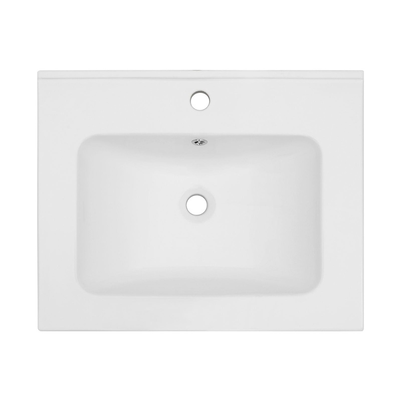 Premium Ceramic Rectangular Single Vanity Top With Overflow – White