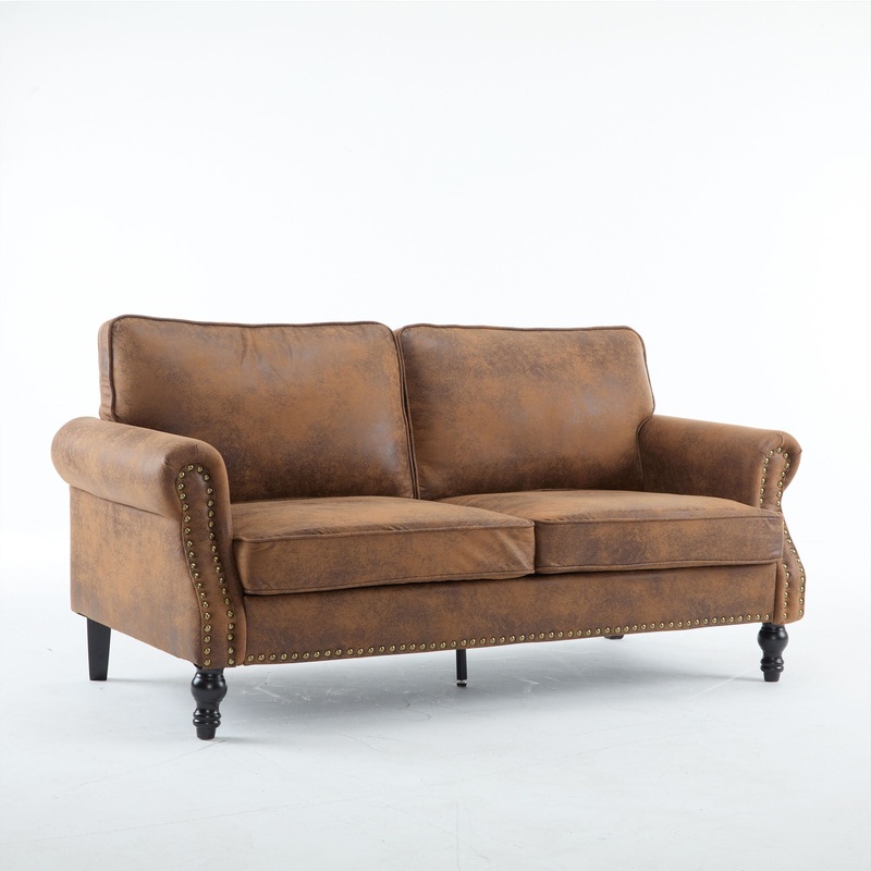 Rolled Arm Sofa With Nailhead Trim With Wooden Legs
