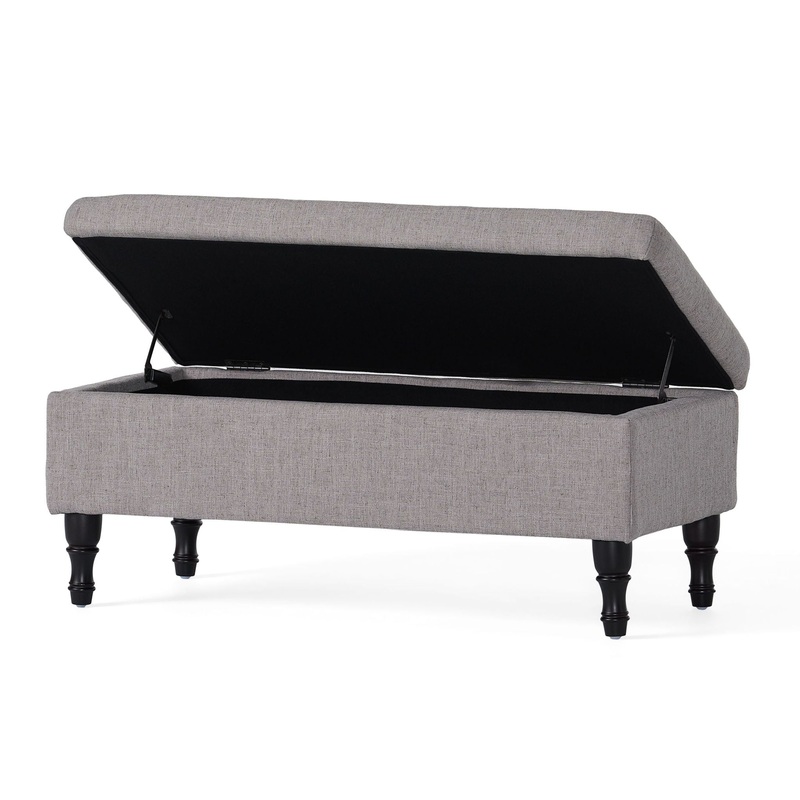 Dean – Fabric Storage Wide Tufted Rectangle Ottoman – Gray
