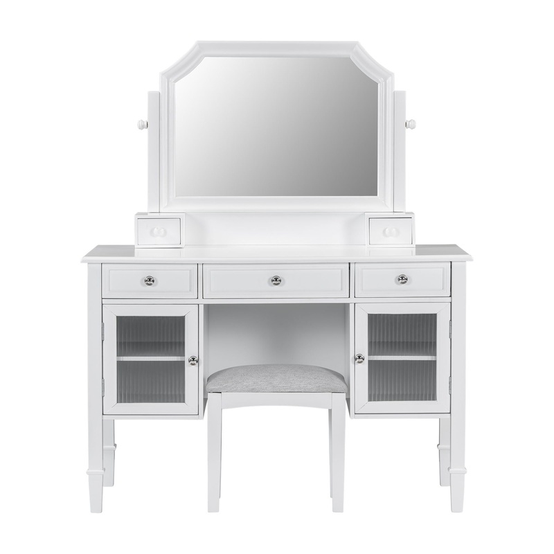 Elegant Makeup Vanity Desk With Adjustable Mirror And Storage And Construction – White
