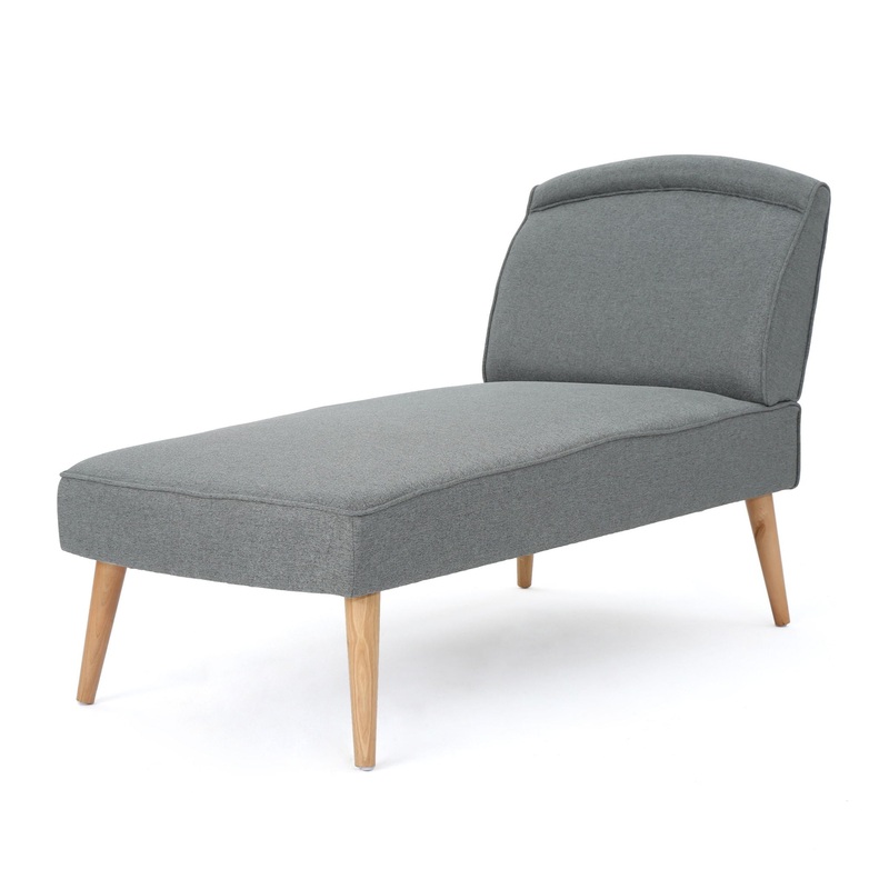 Fabric Chaise Lounge With Rubberwood Frame – Slate
